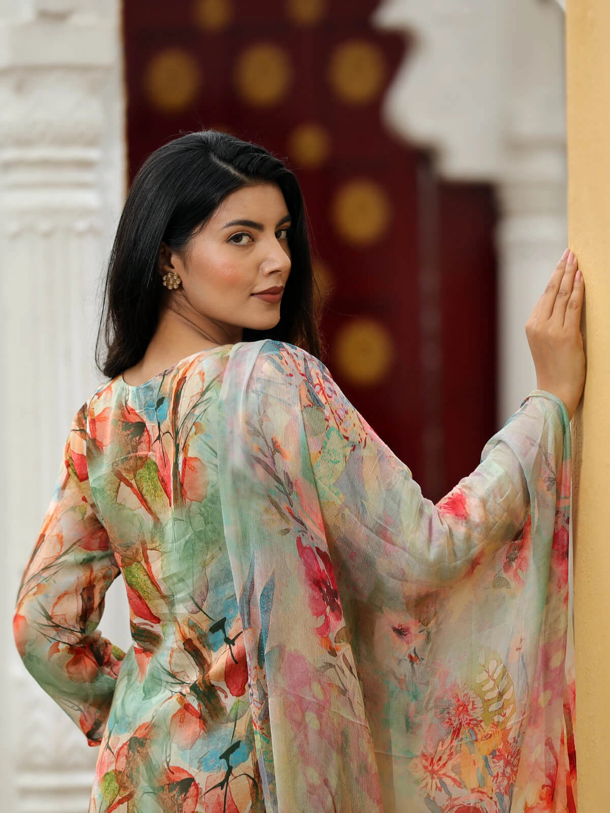 Green Hand-Painted Floral Suit