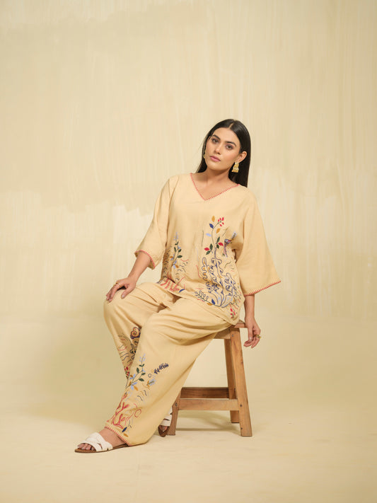 Sundown Dreams Embroidered Beige Co-ord Set