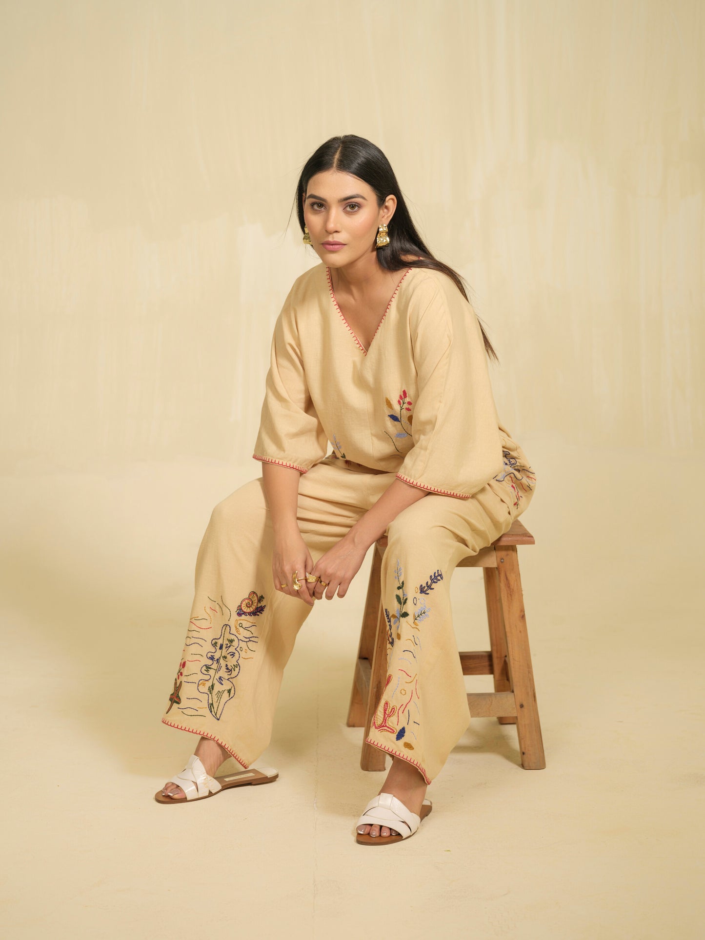 Sundown Dreams Embroidered Beige Co-ord Set