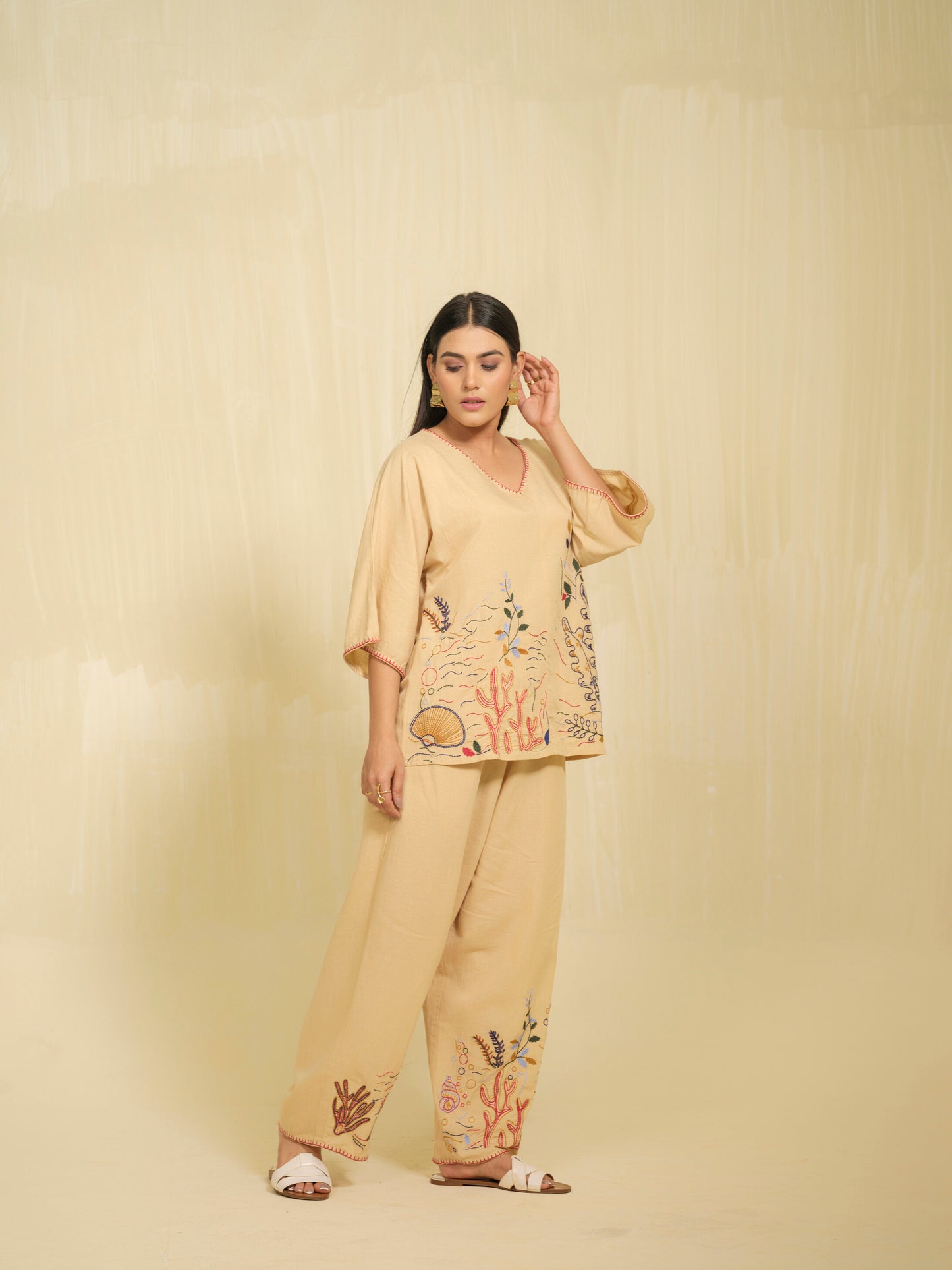 Sundown Dreams Embroidered Beige Co-ord Set