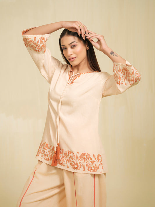 Embroidered Beige Co-ord Set