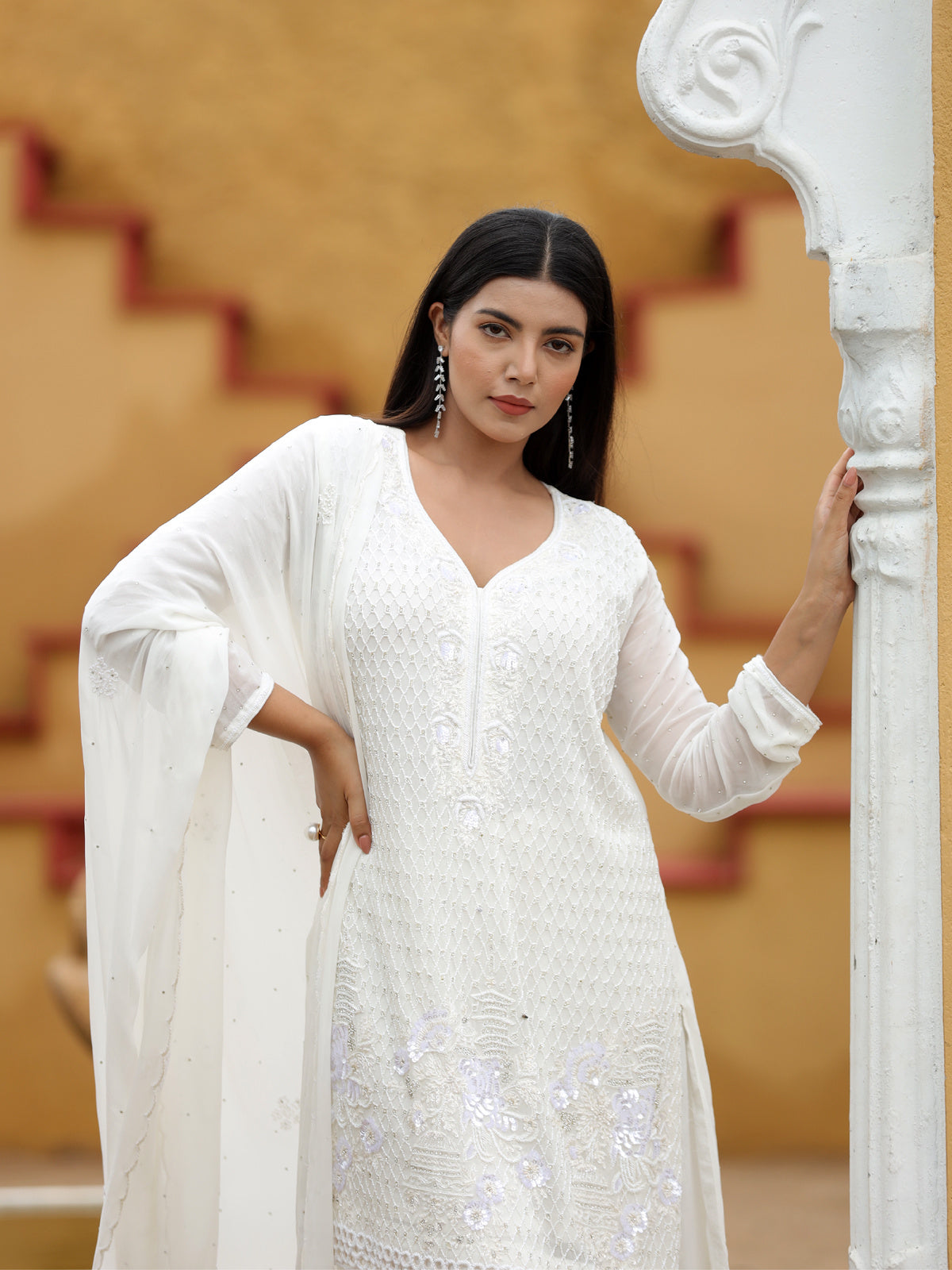 White Zardosi Embellished set